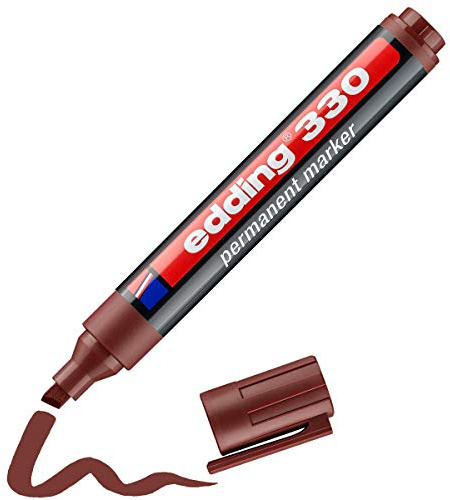 edding 330 Pennarello permanente - marrone - 1 penna, punta smussata da 1-5 mm, asciuga rapidamente, resistente all'acqua e allo sfregamento - per cartoncino, plastica, legno, metallo, vetro