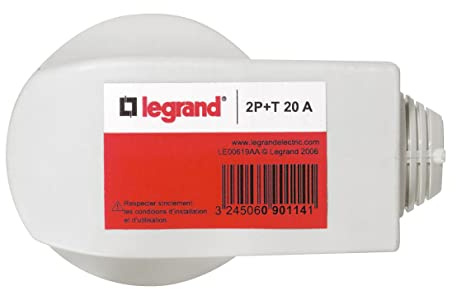 Legrand LEG90114 - Enchufe macho acodado (2 pines y toma de tierra, 20 A, 380 V)