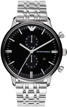 Emporio Armani Herrenuhr, Quarz-Zweizeiger-Chronographenwerk und 43mm Gehäusegröße mit Edelstahlarmband