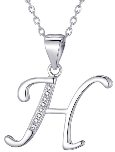 Morella collar de mujer con colgante letra H de 925 plata rodiada con piedras de circonita para damas 45cm color blanco