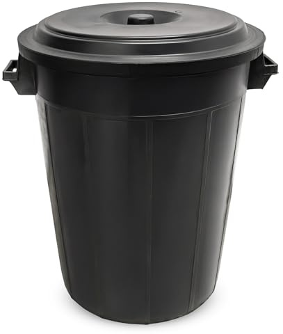 Spetebo Universaltonne schwarz 100 Liter mit Deckel - 68 x 53 cm | Große Mülltonne oder Regentonne mit Decke