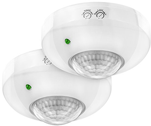 deleyCON 2X Infrarrojos Detector de Movimiento Salir a la Superficie Montaje en Techo Interno Control de Luz Área de Trabajo de 360° Alcance de 6m Sensor de Luz Integrado Blanco