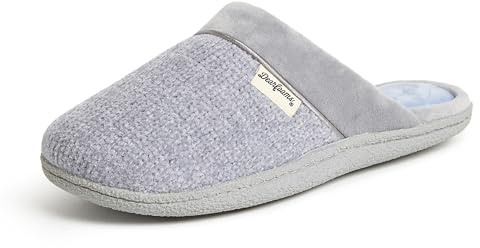 Dearfoams Women's Samantha Knit Closed Toe Scuff Slipper, Sleet, Large