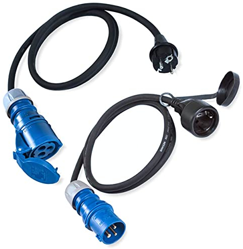 IntuiFlex 2X CEE Camping Kabel Adapter Set - 1,5m Leitung H07RN-F 3G2,5 3x2,5 mm 230V 16A IP44 - Schuko Stecker auf CEE Buchse + CEE Stecker auf Schuko Kupplung/Steckdose 230 - Camping Adapter Strom