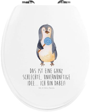 Mr. & Mrs. Panda Motiv WC Sitz Pinguin Lolli - Geschenk, WC-Sitz, Klodeckel, Rebell, Klobrille, süß, Spruch, Toilettendeckel, Toilette, Pinguine,