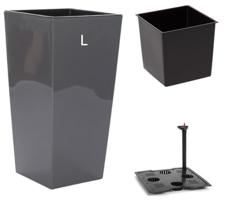 MELTOM Blumentopf Eckig 24x24 x H 46,5 cm Anthrazit mit Bewässerungssystem | Gefäß 21 L, Innentopf 11 L herausnehmbar · Wasserstandsanzeiger · für Innen & Außen · Kunststoff, ohne Abflussloch