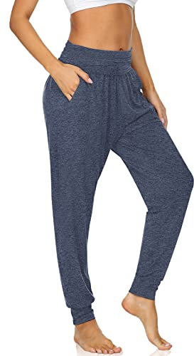 UEU Womens Loose Yoga Harem Joggers Pockets Heather Navy, 3XL