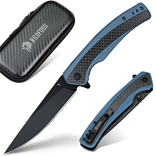 NedFoss DOLPHIN Klappmesser, Taschenmesser scharf, EDC Messer mit G10 & Kohlefaser Griff, Einhandmesser aus D2 Stahl,Outdoor messer mit Gürtelclip, Pocket Knife,Survival messer für Alltag und Outdoor