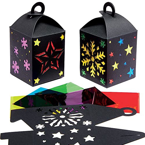 Baker Ross FX267 Schneeflocken und Sternen Bastelsets für Kinder-4er Pack, Papierlaternen mit Buntglas Effekt zum Basteln und Dekorieren für Kinder, St Martins Laternen, Alter 5+