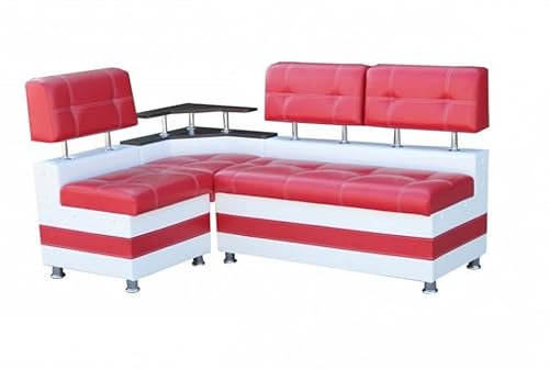 Eckbank Latte Essecke Sitzbank Rot-weiß Modern Kunstleder mit Ablage und Stauraum