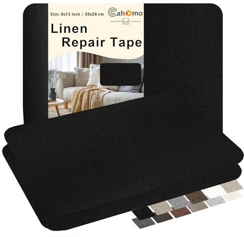 Leinenstoff Patches Selbstklebend, 3 Stück 20x28 cm Leinen Reparatur Patches, Leinen Flicken Selbstklebend, für Sofas, Autositze, Vorhang Kopfteile, Rucksack Schwarz