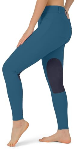 Kids Horse Riding Pants Knee-Patches Girls Equestrian Front-Zip Breeches Legging with Pockets(Deep Blue,XS)