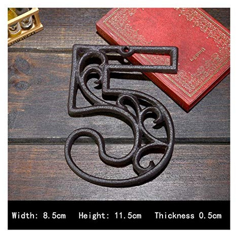 HKYBCF Türnummer Industrie Cast Iron House Stil Tür Zahlen Adresse Customized Anzahl for Home Restaurant Wand Wohnzimmer (Color : 5, Size : 11.5cm)