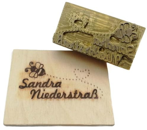 Dein Brandstempel extern beheizter Schriftzug im Motiv Biene mit Herz für Holz, Leder, Pappe - personalisiertes Brandeisen für Imker, individueller Brennstempel für Bienenbeuten in 40 x 22 mm