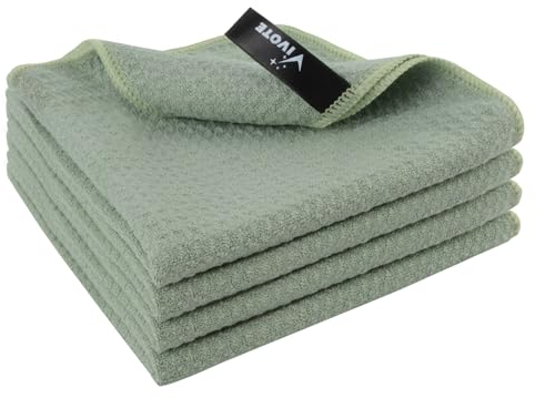 VIVOTE Mikrofaser Geschirrtücher 30 x 30cm, fusselfrei, schnell trocknendes Reinigungstuch, maschinenwaschbare Lappen, Weiche Premium Geschirrhandtücher für die Reinigung von Küche (Grün, 4 Stück)