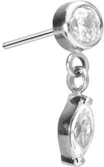 PIERCINGLINE Titan Aufsatz mit Push Pin KRISTALL + KRISTALLTROPFEN OHNE Labret Stecker Piercing Ohr Tragus Helix Conch Farbauswahl