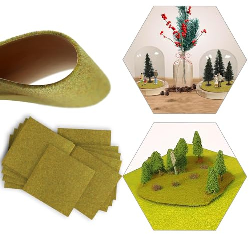Evemodel 12 Stück 17 * 17 cm Modell Gras Matte Miniatur Gartenbau Grasmatten Dekor Modellbau für Landschaftsbau Garten Balkon Haus (gelb grün)
