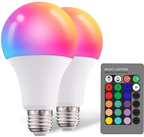 Dimmable E26 Warm LED Light Bulb, 6W RGBW Color 500LM with 16 Color Changing Modes for Christmas, Party etc with Remote Control 2 Pack