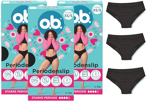 o.b. Periodenslip Größe XS/S, wiederverwendbare Periodenunterwäsche bei starker Periode, Menstruationsunterwäsche für bis zu 12 Stunden Auslaufschutz, auch erhältlich in den Größen M/L, XL/XXL