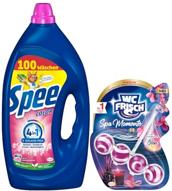 Spee Aktiv Gel Color 4 + 1 Waschmittel (100 Waschladungen), Flüssigwaschmittel mit 4 + 1 Formel & WC-Frisch Spa Momente Harmonie Toilettenstein (1x 50g), WC Duftspüler, 1er Pack