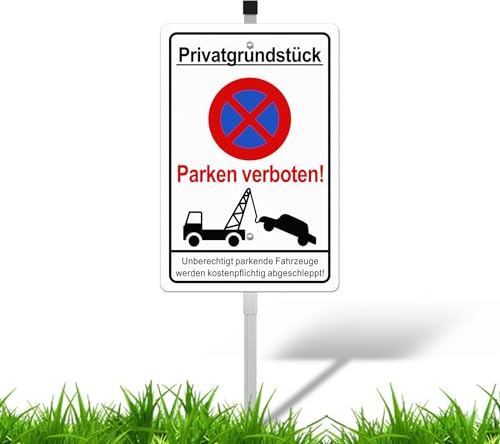 TAKULA Privatparkplatz Schild mit Pfosten Parkplatzschild mit Pfosten(20 * 30CM Aluminium),Privatparkplatz Schild Parkplatzschild mit Halterung