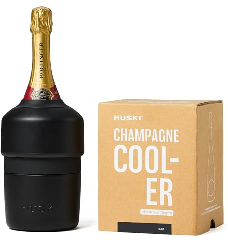 Huski Champagne Cooler | New | Award-Winning Iceless Design with Detachable Bottle Stopper | Keeps Wine Cold up to 6 Hours | Fits Most 750ml Champagne, Prosecco & Sparkling Wine Bottles (Black)