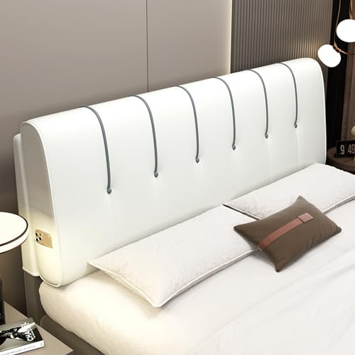 ZZYK Kopfteilkissen Rückenlehne Keillesekissen Einfarbig Gepolstert Lendenwirbelstütze Kissenbrett Wandkissen Abnehmbarer Bezug Für Schlafsaal Tagesbett,Weiß,Straps/79x23x4In