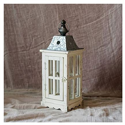 TVSKWMRQ Kandelaber, groß, aus Holz, Kerzenständer aus Glas, Dekoration für Garten und Hof, nostalgische Laterne, Kerzenhalter, Dekoration, Kerzenhalter (Größe: L) ()