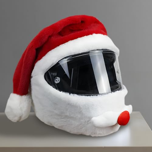 Copricasco Moto Peluche, Accessori per Caschi,Protegge da Polvere, Ammaccature e Graffi (Casco Non Incluso) (Babbo Natale)