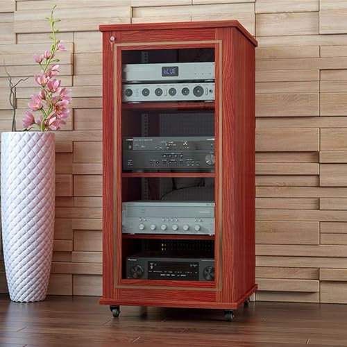 GUAWJRZDP Phonoschrank, Hi Fi Regal Mit Verstellbaren Regalen, Audio Rack Hi Fi Regalaus Holz mit Glastüren, Kabelmanagement, Hi Fi Rack for Videomedienständer(Pearwood,4-Tier)