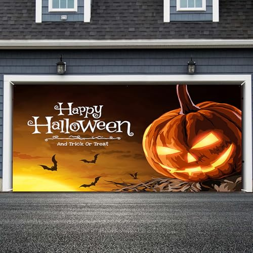 Halloween Garten Garage Aussen Deko Stoff Banner, Halloween Dekorationen Horror Hintergrund Banner Extra Groß, Halloween Eve Garten Drinnen Draußen Party Deko (F, 210 * 480CM)