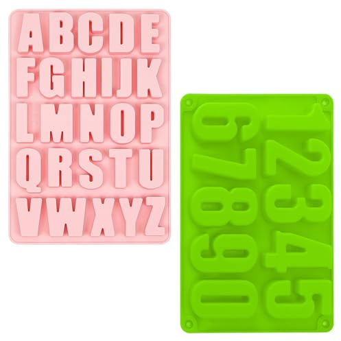 YILANJIN Silicone Mold Set, 2 PCS Non-Stick Letters and Numbers for Cake Decoration, Large Alphabet Baking for Fondant, Biscuit, Birthday Party (Pink, Green)