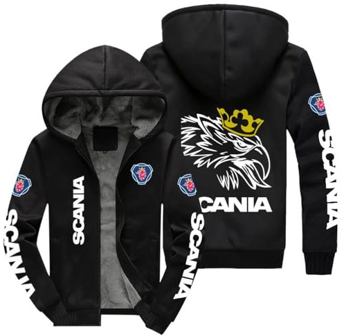 SIDHU Felpa Invernale con Cappuccio da Uomo per Scania, Giacca Felpata Pullover Spesso Giacche in Pile da Uomo con Cappuccio Zip, Felpa con Cappuccio Antivento Giacca da Esterno,Black/A-5XL