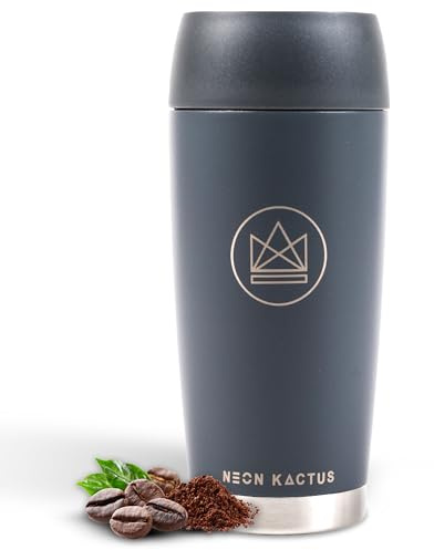 Neon Kactus 360° Travel Mug - Leakproof Insulated Coffee Mugs for Hot & Cold Drinks - Thermal Reusable Travel Cups, Fits Car Cup Holders 460ml (Grey)