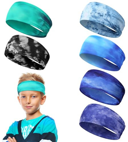 Yuanchu 6 Stück Sport Stirnband für Kinder, Elastisches Haarband Jungen Sport Haarband Stirnbänder Atmungsaktives Rutschfestes Schweißbänder Breite Sportstirnband für Laufen Fußball Radfahren(A)