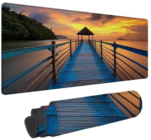 Alfombrilla Raton Playa Alfombrilla Ratón XXL 1600x800x3mm Mouse Pad Paisaje, con Bordes Cosidos Impermeable Desk Mat Mousepad Gaming, Mejora la precisión y la Velocidad for Ratón y Teclado N-414