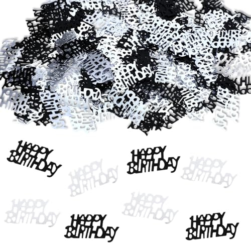 Yuanchu Coriandoli neri e argentati per decorazioni da tavolo, stile gotico, da spargere, per feste, per adulti, anniversari, punk, grotteschi, fai da te (15 g, 3 x 1,5 cm)