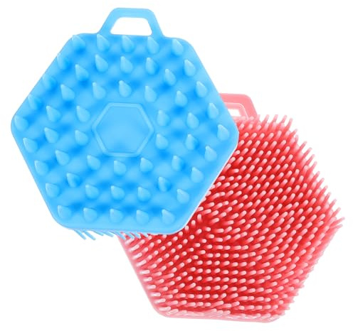 2 Stück Silikon Badebürste mit Doppelseite, Ergonomisch | Körperpeeling Schrubber, Kopfhautmassagegeräte, Geeignet für Bad und Dusche
