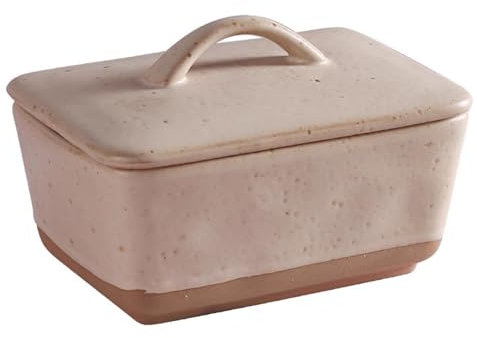 Mantequillera Caja de mantequilla de cerámica medieval vintage con bandeja de cubierta Caja de mantequilla cuadrada Caja de mantequilla Caja de almacenamiento de dim sum Mantequera(Milk white)