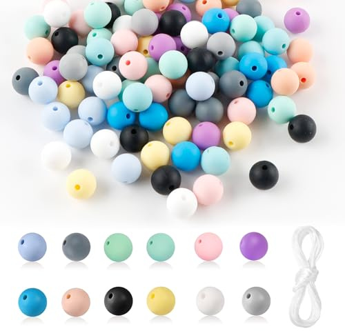 120 Stück Silikonperlen 12 Farben Bastelperlen 12mm Silikon Runde | Perle Armbänder Silikonperlen für DIY Schlüsselanhänge Handwerk Schmuckherstellung