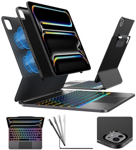 typecase Edge für Apple iPad Pro 13 Hülle mit Tastatur(M4/M5) (2024/2025), für iPad 13 Pro Hülle mit Tastatur, mit Touchpad und Stifthalter, Hintergrundbeleuchtung, QWERTZ, Schwarz