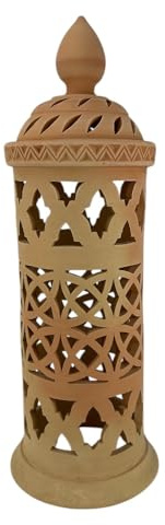 Marokkanische Laterne aus Terrakotta, durchbrochenes Design, 21 x 21 x 70 cm, sandfarben