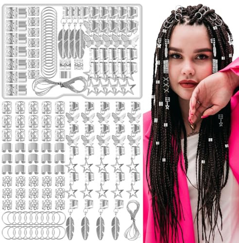 90 Stück Dreadlocks Schmuck, Wikinger Haarschmuck Silber, Metall Braids Schmuck, Verstellbar Haarperlen für Zöpfe Hair Accessories Haarringe Cuffs für Männer Frauen Mädchen Jungen Braids Zubehör
