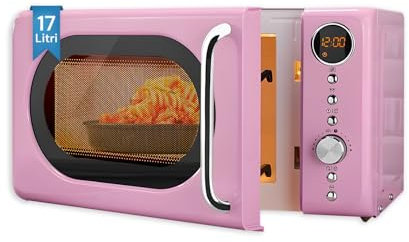 Avilia Microonde 17 Litri – Forno Microonde Vintage Rosa con 7 Programmi, Timer e Piatto Girevole | Microonde Piccolo per Cucina Retrò