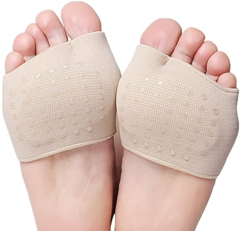 Metatarsal Pads for Women and Men, Ball of Foot Cushion Pads, Fabric Soft Socks, Gel Sleeves Cushion for Supports Feet Pain Relief (Beige-L(UK6-9))