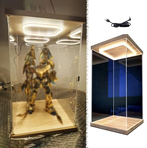 Acryl Vitrine Hohe Puppenfigurenvitrine mit Beleuchtung, 10/15/20/25/30/35/40/50/60 Cm Große Sammlervitrine aus Acryl mit LED-Beleuchtung, Staubdichter Aufbewahrungsschrank mit Tür(25x25x50cm/10x10x20