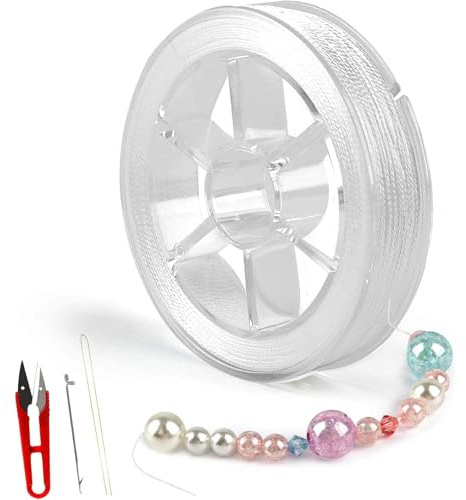 TRLREQ Waxed Cord for Bracelets, 0.4 mm x 100 m Bracelet Cord, Crochet Hook and Needl, Jewellery Making, DIY Crafts (White)