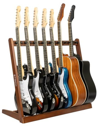 STRICH Wooden Guitar Stand Multiple Guitars, Guitar Rack for 5 Acoustic or 8 Electric Guitars & Basses, Floor Standing Multi Guitar Display for Studio & Home - Protective Padding, SMT-10 (8-Holder)