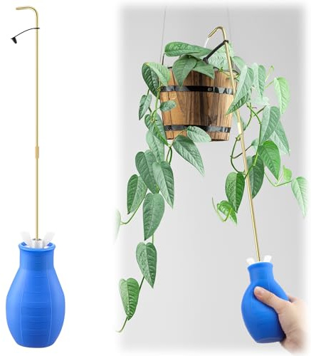 Dreyoo Squeeze Bottle for Hanging Plants, 19 Long Spout Plant Watering Bottle, Easy Squeeze Indoor/Outdoor Watering Can Alternative, Precise Sprinkling for Hanging Baskets, Houseplants, 8oz (Blue)