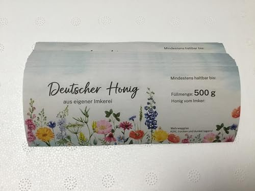 2x100 Etiketten  bunte Blumen  f. 500 g Glas naßklebend Honiggläser Imker Honigglasetiketten Honigetiketten